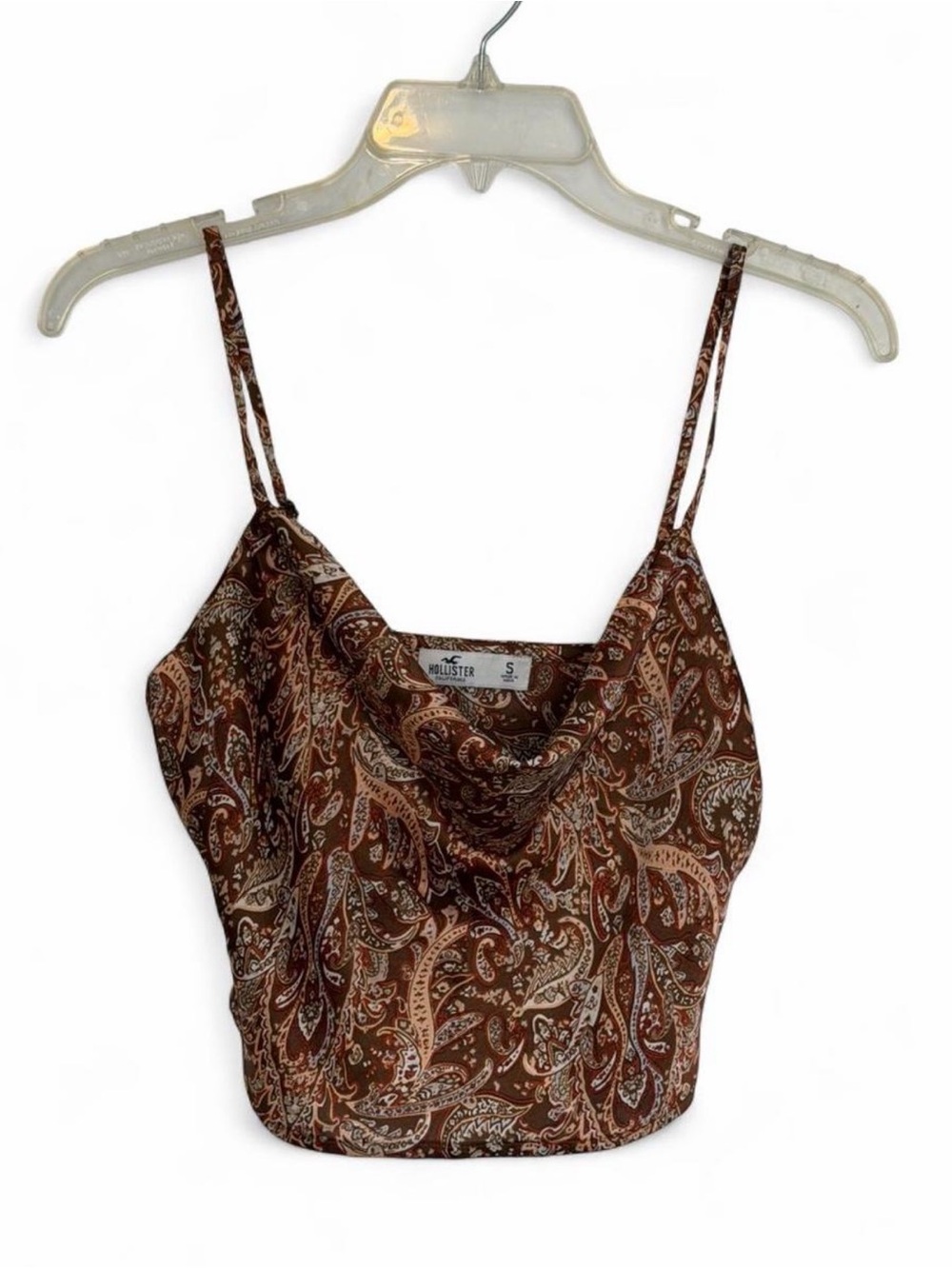 Hollister Paisley Cowl Neck Crop Top Brown Boho Y2K Camisole Small